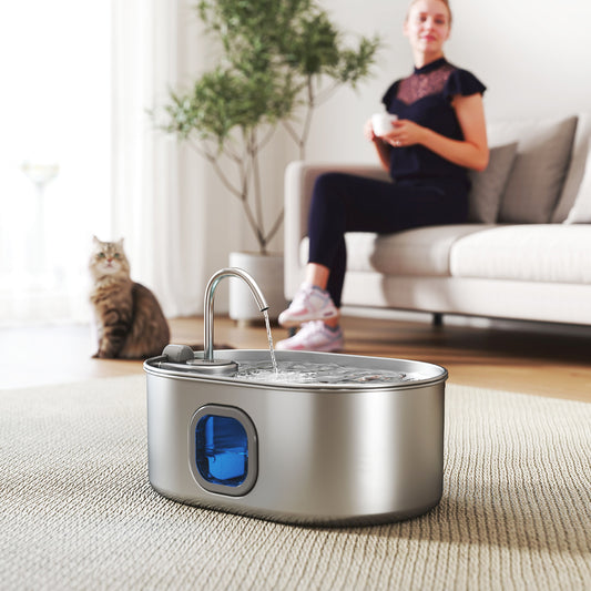 7L Stainless Steel Cat Water Fountain (Pet Water Fountains) - lifestyle view showing product in real-world pet use