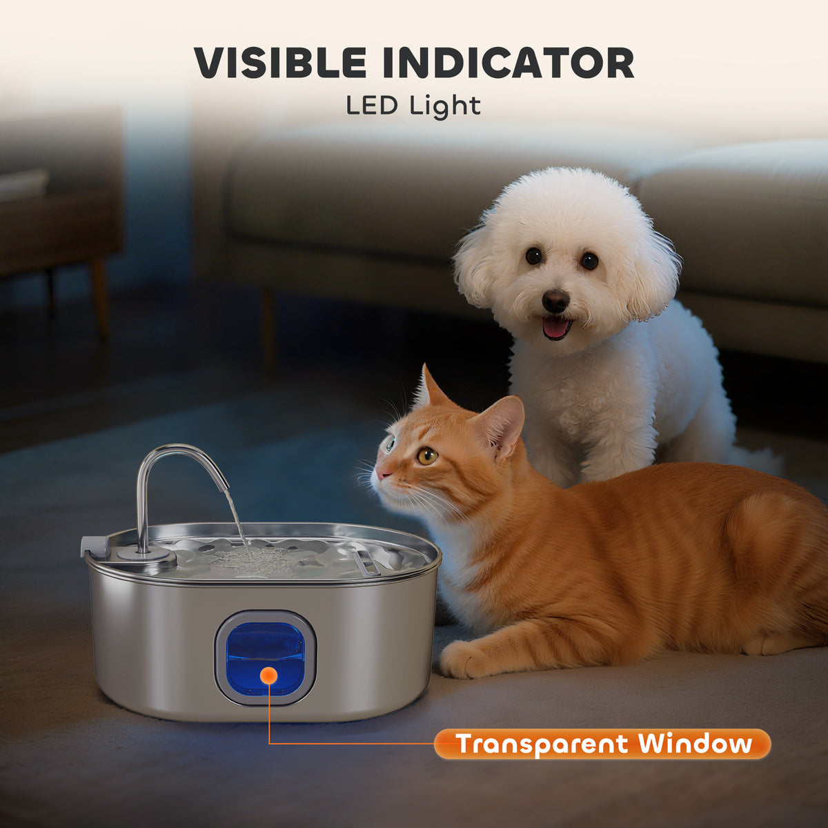 7L Stainless Steel Cat Water Fountain (Pet Water Fountains) - product size and dimensions reference