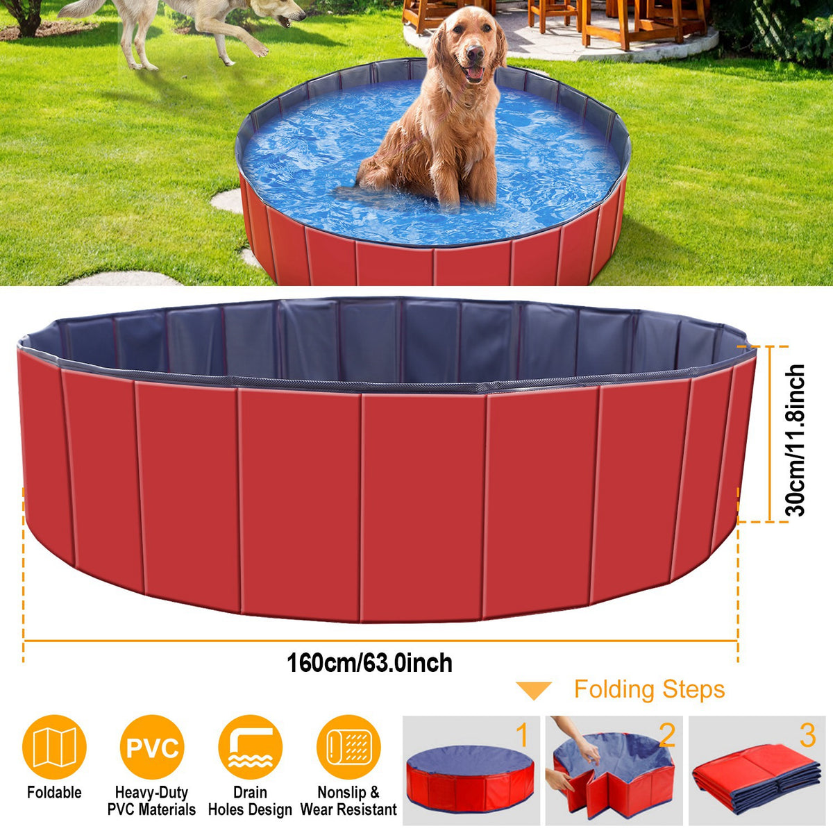 AquaGo Foldable Pet Swimming Pool (Pet Swimming Pools) - product size and dimensions reference