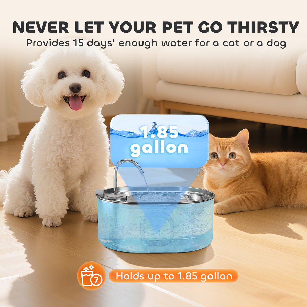 7L Stainless Steel Cat Water Fountain (Pet Water Fountains) - included accessories and packaging contents