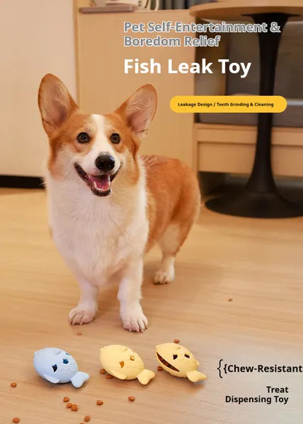 SmartBite fish-shaped slow feeder treat toy in food-grade silicone